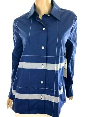 Blusa Edun Popelina Botón Frontal Azul Real/Blanco Manga Larga Talla 2 Mezcla de Algodón Foto 1 de 4