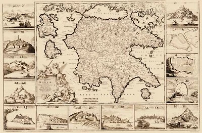 Historic Map - Greece Peloponnese Region - De Wit 1680 - 23 x 34.93 - Image 1 of 4