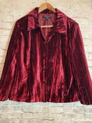 Briggs NY Jacket Womens Petite XL Cranberry Red Crushed Velvet Shacket Artsy - Image 1 of 4