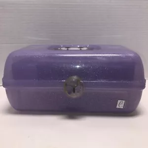 Vintage Caboodles lila Glitzer Schminkkoffer mit Schmetterlingsriegel Modell 2622 - Bild 1 von 6