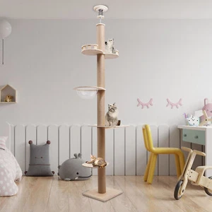 Cat Tree Climbing Floor-to-ceiling Tower Cat Play Sisal Rope Scratching Post - Picture 1 of 17