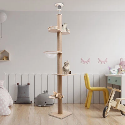 Cat Tree Climbing Floor-to-ceiling Tower Cat Play Sisal Rope Scratching Post Pot - Image 1 of 4