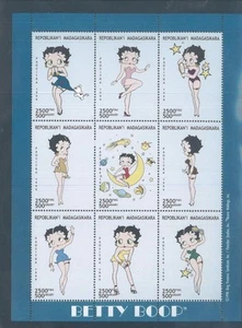 Mini Hoja BETTY BOOP de 9 Estampillada sin montar o nunca montada Madagascar - E38 - Imagen 1 de 1