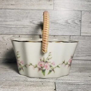 Vintage Russ Berrie Japan Porcelain Basket Bowl w Handle 4449 Morning Glory - Picture 1 of 8