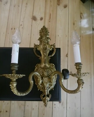 wall lamps pair brass sconces antique appliques 2 large lights - Image 1 of 4