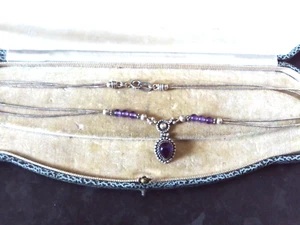 925 SILVER 16 " DOUBLE CHAIN NECKLACE AND FIXED AMETHYST COLOURED PENDANT - Picture 1 of 4