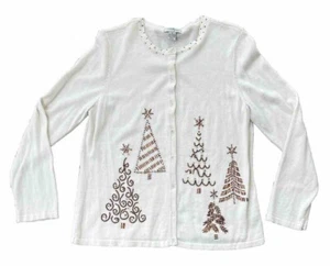 Womens Mercer Street Studio Christmas TreeCardigan Button Up Sequin Sweater Med - Picture 1 of 7