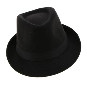 Men's Manhattan Structured Gangster Trilby Winter Wool Felt Fedora Hat Black - Picture 1 of 11