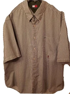 Tommy Hilfiger Mens Green & White stripe short sleeve Button Down Shirt XXL - Picture 1 of 4