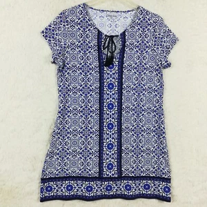 Vestido Lands' End para mujer mini cambio manga corta azul blanco floral elástico S - Imagen 1 de 9