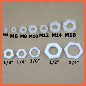 Plastic Hex Full Nuts Nylon Hexagon Nuts M4 M5 M6 M8 M10 M12 M16 1/8" - 3/4" BSP - Picture 1 of 6