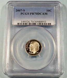 2007-S 10c CLAD PCGS PR70DCAM ROOSEVELT DIME PROOF DEEP CAMEO PR 70 DC - Picture 1 of 2