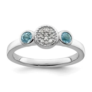 Sterling Silver Stackable Expressions Round Blue Topaz & Diamond Ring Size 9 - Picture 1 of 4