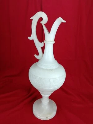 Grande Aiguière Ancienne en Albatre Blanc peut être équipée en Lampe ... - Photo 1/4