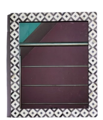 Espejo rectangular con incrustaciones de hueso gris y blanco Foto 1 de 4