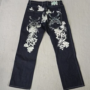 Artful Dodger Distressed Embroidered Pocket Denim Jeans Men's Size 36 Inseam 32" - Picture 1 of 17