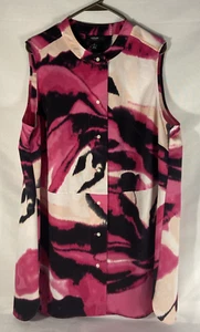 Alfani Woman Black Pink and White Sleeveless Button-up Tunic Blouse Size 2X - Picture 1 of 8