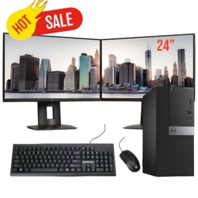 DELL Desktop Computer PC i7 up to 64GB RAM 4TB SSD 24"LCDs Monitor Windows 11 10 - Image 1 of 4