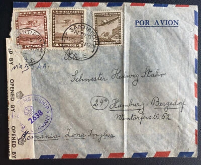 Santiago Chile 1947 correo aéreo cubierta censurada a Hamburgo Alemania Foto 1 de 2