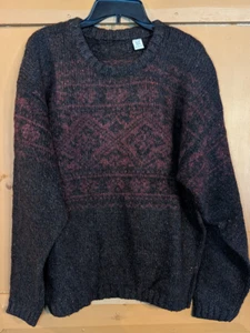 Vintage 100% Wool Sweater Mens Large Geometric Abstract Gray Purple Pullover 90s - Picture 1 of 6