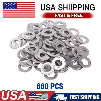 KONSAIT 660 Pcs 304 Stainless Steel Flat Washers Assorted Size M3-M10 for Screws & Bolts