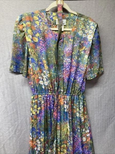 Lady Carol Size 12 Dress Vintage Wildflower Print Pleated Midi Boho Cottagecore - Picture 1 of 17