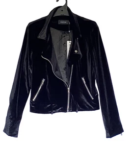 Mink Pink Jacket Womens Small Black Velvet Look Long Sleeve Zip Belt BNWT - Picture 1 of 9