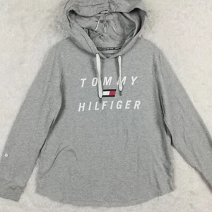 Tommy Hilfiger Sport Womens Sweatshirt Hoodie Gray Heather Roll Tab Sleeve L - Picture 1 of 11