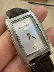 VTG Kenneth Cole Men’s KC5109 Slim Brown Leather Strap Silver Dial Square Watch - Picture 1 of 12