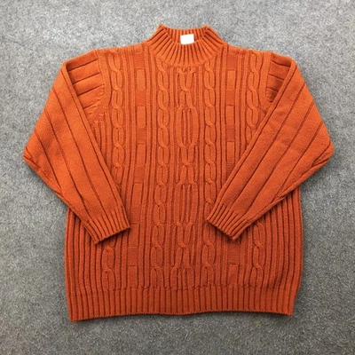Vintage Haband Sweater Womens Medium Rust Orange Cable Knit Mock Neck Ribbed - Image 1 of 4