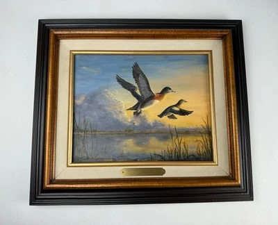 Vintage Oil Painting Widgeons Signed By Jan Fell 1991 Framed 15” Ducks - Image 1 of 4