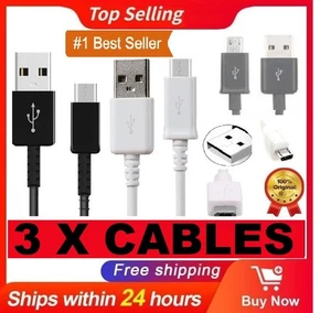 3 X 1M Long Micro USB Data Sync Charger Cable Lead For Samsung Android Phones - Picture 1 of 1