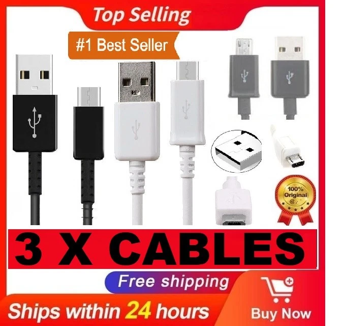 3 X 1M Long Micro USB Data Sync Charger Cable Lead For Samsung Android Phones - Image 1 of 1