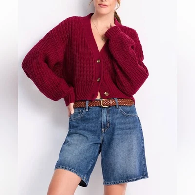 Junior's Roxy Sundaze Cardigan Burgundy Chunky Knit Button Front Sweater XS NWT - Image 1 of 4