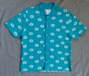 Jacquemus La Chemise Palma Intarsia Bowling Polo Button Blue Daisy Shirt Size L - Picture 1 of 13