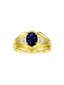 RYLOS  GOLD PLATED SILVER SAPPHIRE & DIAMOND GEMSTONE BIRTHSTONE RING SIZE 8-13 - Picture 1 of 6
