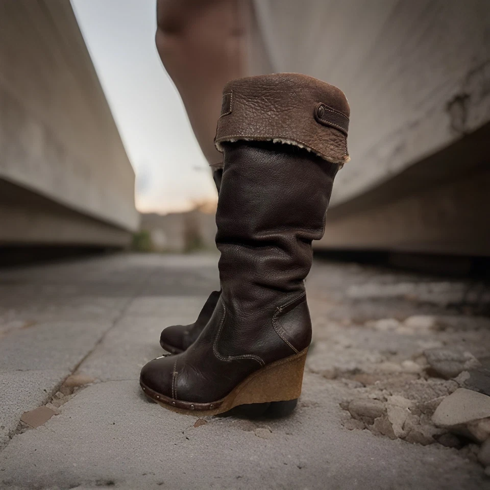 Botas de cuña Manas Italia piel de oveja 38 cuero marrón estilo zueco plegable  Foto 1 de 4