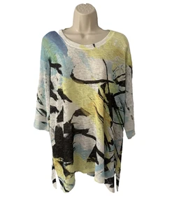 Tunica donna Jess & Jane arte astratta made in USA maglietta manica 3/4 taglia M - Foto 1 di 5