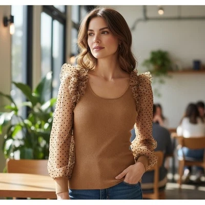 Suéter Dolan Anthropologie Mujer M Beige Acanalado Punto Transparente Caprichoso Hada Foto 1 de 4