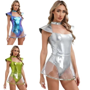 EE. UU. ~ Mujer Brillante Metálico Espacio Alien Disfraz Una Pieza Body para Halloween  - Imagen 1 de 34