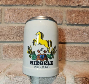 Vintage Riegele-Biere Augsburg Deutscher Bierstein Krug Goldene’s Ross Deckel - Bild 1 von 10