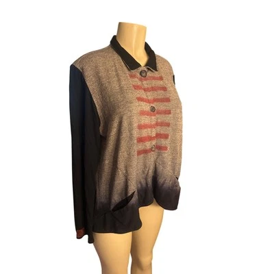 Women Deborah Cross Wool Button Cardigan Sweater Jacket Coat Textile Art to Wear - Image 1 of 4