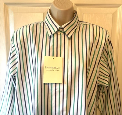 全新带标签 Jennifer Blair 女式衬衫 10 码条纹长袖纽扣上衣 — 第 1/4 张图片