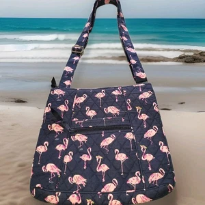 Vera Bradley Pink Flamingo Crossbody Purse Fiesta Hipster Navy Women’s Handbag - Picture 1 of 12