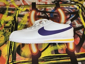 Nike Cortez GS Lakers White Varsity Purple Maize DM0950-105 Size 7Y/ Women’s 8.5 - Picture 1 of 5