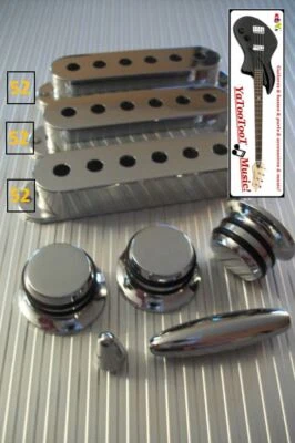 Set STRAT Argento Covers PU - Knobs Alluminio  tip  52mm - 8pcs - Per - Immagine 1 di 4