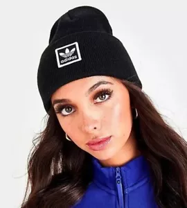 Adidas Originals Trefoil Knit Beanie Embroidered Logo Black/White #GA9683 New - Picture 1 of 7