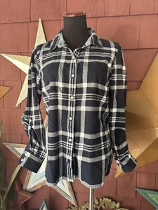 Tommy Hilfiger Button Down Roll Tab Sleeve Navy Blue Plaid Shirt Damen Gr. M - Bild 1 von 10