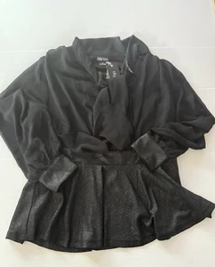 City Chic Night Sky Black Glitter Peplum Top Size Medium Tie Neckline Sheer - Picture 1 of 13