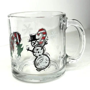 Starbucks Winter Snowman Christmas Tree Candy Cane Retro Clear Glass Coffee Mug - Picture 1 of 5